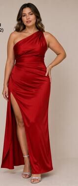 OYS Elegant one shoulder red formal gown front slit bodycon Maxi dress large NWT